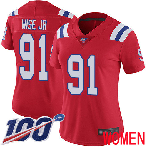 New England Patriots Football #91 100th Limited Red Women Deatrich Wise Jr Alternate NFL Jersey
